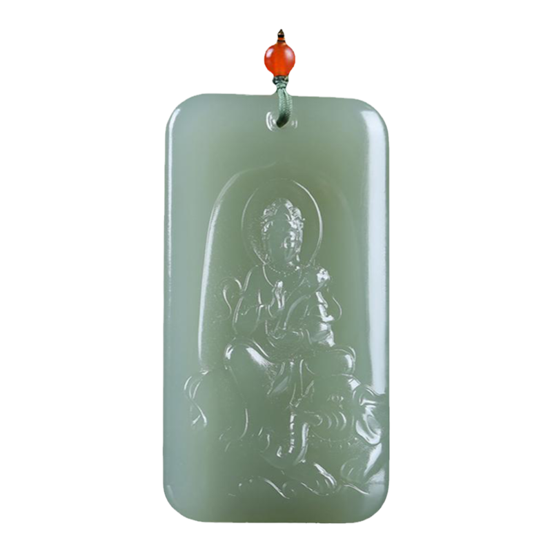 【普渡众生】新疆和田玉普贤菩萨牌子吊坠青白玉挂件天然玉石玉坠