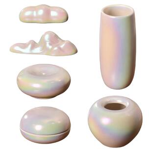 张小凤珠光色瓷器笔筒水盂印泥盒笔搁笔洗女生文房四宝墨碟毛笔墨汁新中式陶瓷摆件精致高颜值高级感礼物水滴