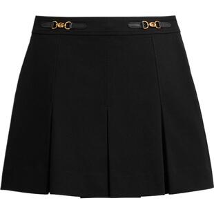 COACH/蔻驰奥莱女士聚酯纤维立体C字饰件百褶裙黑色高级短裙