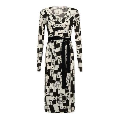 DVF黑白填字格图案V领针织裹身裙