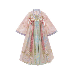 十三余童装【莺花里】女童春季新款对襟齐胸连衣裙唐制刺绣汉服裙