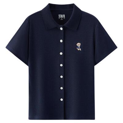 森马小狗刺绣紧身正肩POLO衫女