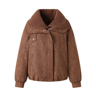 2025新款中年女士短款鹿皮绒白鸭绒羽绒服厚款妈妈开衫宽松外套