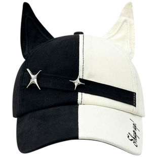 2026新款设计师款狐狸耳朵拼色鸭舌帽子女春夏季个性暗黑风棒球帽