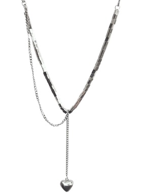 立体方块爱心吊坠项链女ins嘻哈钛钢冷淡风百搭小众设计感毛衣链