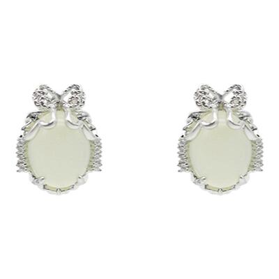 现货·《桑澈》岫玉蝴蝶结925纯银耳钉女小众轻奢度假风耳环