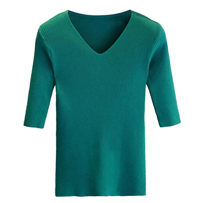 针织衫短袖V领半袖打底衫毛衣