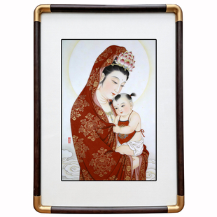 四九艺社 景德镇精品工笔慈怀佑安图玄关客厅中式装饰瓷板画挂画