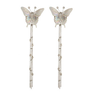 复古风流苏蝴蝶边夹步摇发夹汉服头饰少女梦幻长流苏发饰对夹配饰