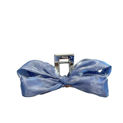 气质加成~清冷银灰珠光欧根纱大蝴蝶结鲨鱼夹后脑勺夹子头饰抓夹