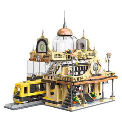国产积木MOC街景欧式火车站模型