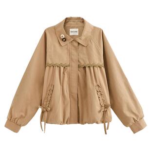 森女部落森系可爱甜美风娃娃领外套女春2026款纯棉小个子短上衣秋