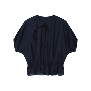 PaleBlueDot蓝点2026夏季中式立领系带打揽收腰泡泡袖短袖上衣