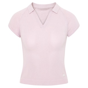 ChicChick时髦小鸡新品 轻盈精制冷调粉亮丝正肩短款针织Polo短袖