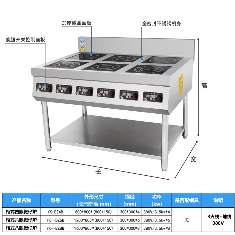 粤美磁商用电磁六头煲仔炉全自动智能厨具多功能6眼煲仔饭机煮面