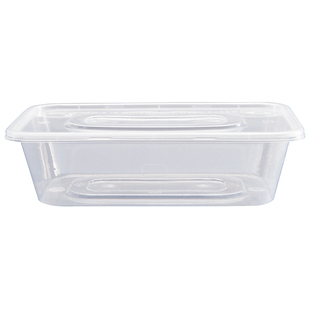 长方形一次性餐盒400ml带盖塑料透明餐具外卖打包盒快餐便当饭盒