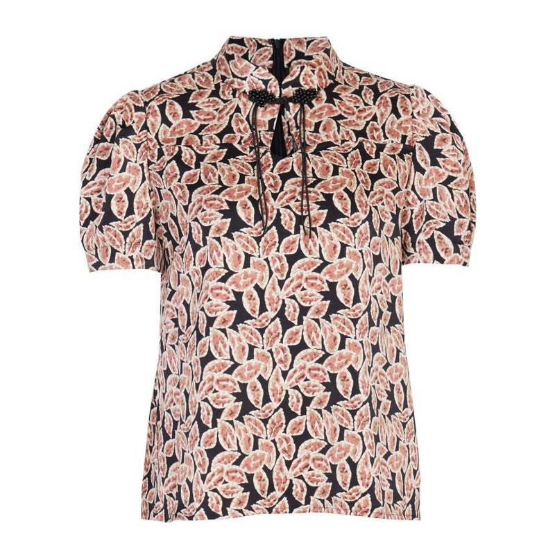 婉甸2025夏季新品米底暮夜斑驳旗袍式上衣立领雪纺衫1242H24YT3