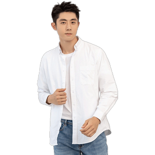 男士长袖立领白色痞帅衬衫纯色休闲衬衣潮流帅气jk制服男装外套寸