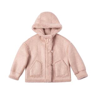 OPCP儿童羊羔毛外套2025冬季新款女童宝宝麂皮绒皮毛一体机车服