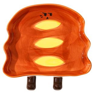 川岛屋可爱面包吐司盘子家用釉下彩餐具漂亮早餐盘陶瓷水果甜品盘