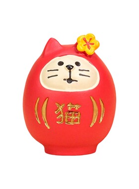 新年红猫达摩不倒翁招财摆件