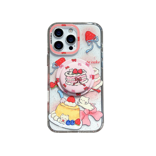 猫咪草莓蛋糕双层IMD适用iphone17pro苹果16promax时尚15女生14温柔13包相机独立按键配套同款磁吸支架手机壳