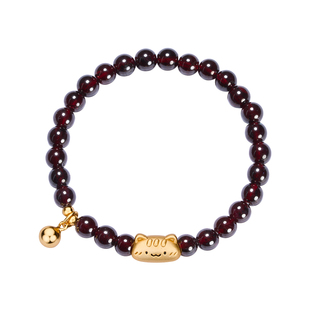 顺钦银楼足银990法棍猫手串女款纯银招财铃铛猫咪手链送女友礼物