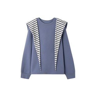 时然大码微胖MM25年冬季大码卫衣女连帽条纹披肩休闲保暖正肩卫衣