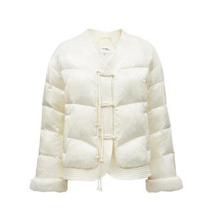 t区绫致VeroModa羽绒服女2024秋冬可拆卸袖口中式压花盘扣