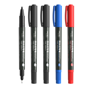 得力记号笔6824小双头美术勾线笔黑色油性速干不掉色标记笔马克笔