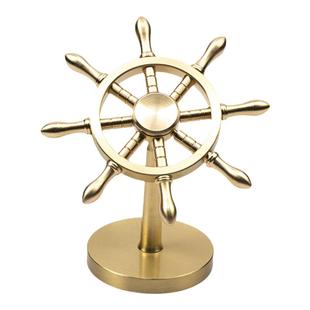 小铜记全铜船舵摆件创意一帆风顺桌面解压神器船舵方向盘旋转领航