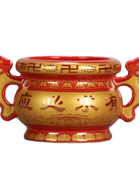黄色陶瓷上香炉供佛炉双耳佛光普照插立香炉有求必应佛前炉佛具