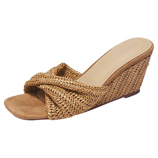 达芙妮坡跟凉鞋女编织2026新款夏季高跟海边沙滩度假凉拖厚底拖鞋