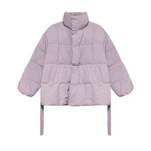 贰羊设计【知沐】短款立领羽绒服女收腰系带宽松显瘦百搭紫色外套