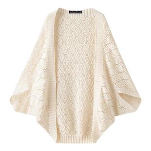 拉夏贝尔/La Chapelle秋季新款镂空针织披肩女空调房旗袍外搭开衫