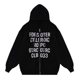 FDR官方店 斑驳字体拉链毛衣男女秋冬季美式街头拉链开衫外套上衣