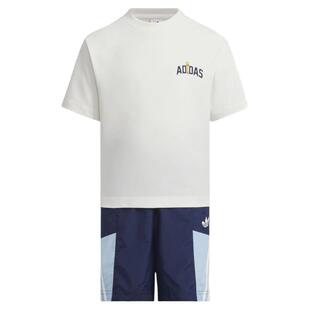 Adidas阿迪达斯儿童夏季经典印花运动宽松短袖短裤套装JV5173