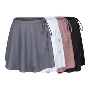 春秋薄款冰丝瑜伽舞蹈遮跨运动健身半身裙抽绳系带游泳防走光罩裙