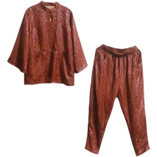 红云纱重缎时尚套装女高端提花大码宽松洋气减龄阔太太妈妈两件套