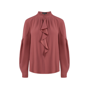 MARYLING玛俪琳春秋新品优雅砖红色立领荷叶边上衣A1DBW20020