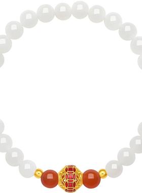 周六福和田玉手串女款黄金玉石鸿福盈手链官方旗舰店新年礼物