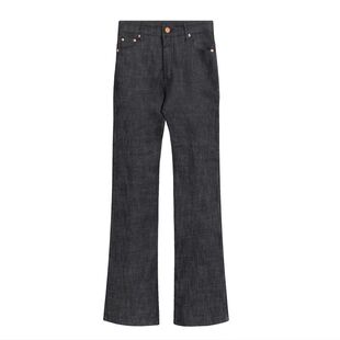 Cjxnh牛仔长裤rose同款微喇叭高腰休闲显瘦神裤深蓝色高级百搭