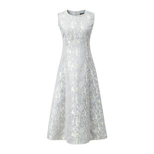 颜域高级感提花连衣裙女装2026新款春装收腰显瘦气质优雅圆领裙子