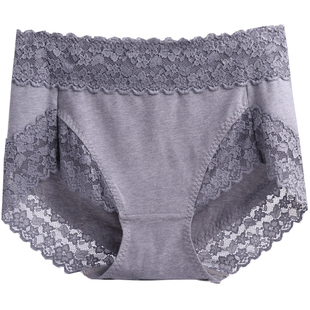 石墨烯纯棉抗菌女士内裤高腰收腹蕾丝女生包臀平角大码中腰三角裤