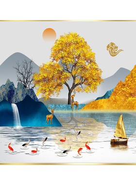 晶瓷方形画有框餐厅风景山水画