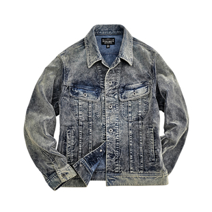 西里布灯芯绒蓝染101-J短款工装夹克衫男款拔染做旧条绒外套非rrl