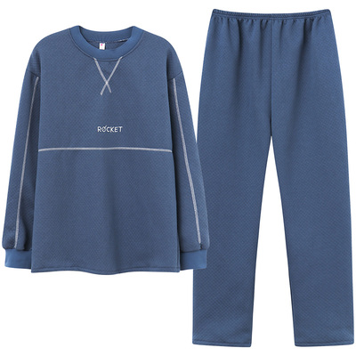 男士纯棉睡衣青年长袖长裤