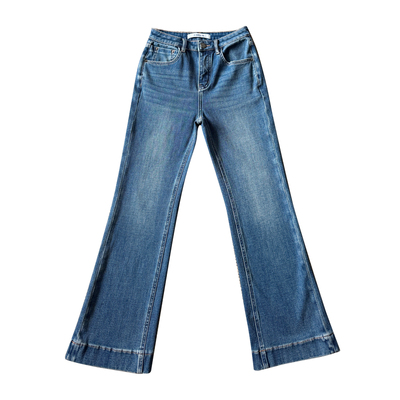 复古高腰微喇牛仔裤女加绒