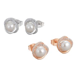 周六福白月光淡水珍珠耳钉女耳畔花开耳环S925银送女友本命年礼物