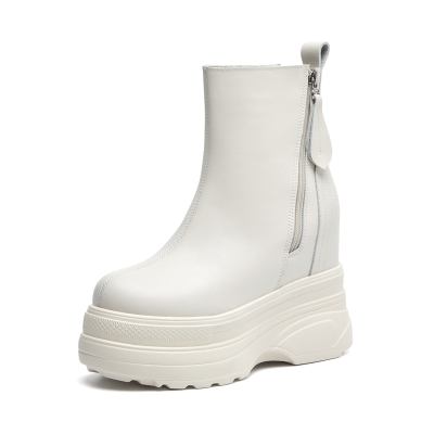 真皮12cm内增高中筒马丁靴女